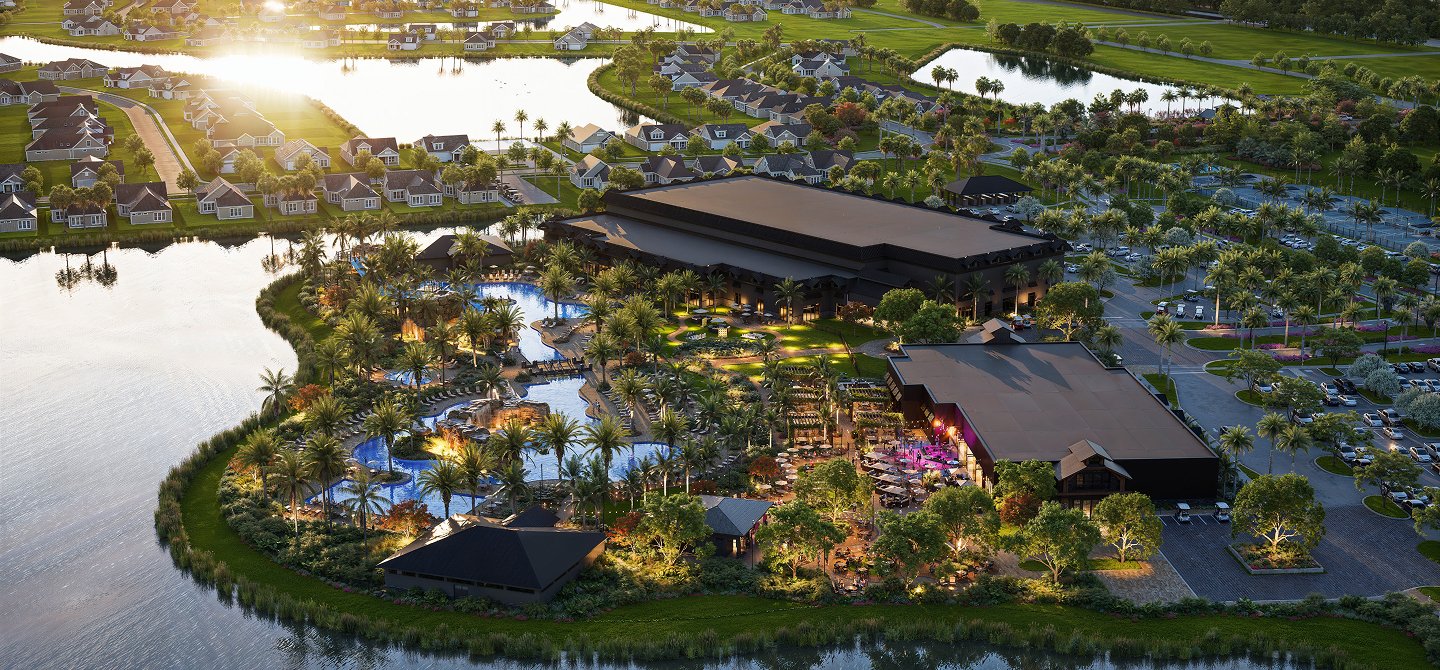 Artist aerial rendering of the Kingston master-planned community in Estero, Florida